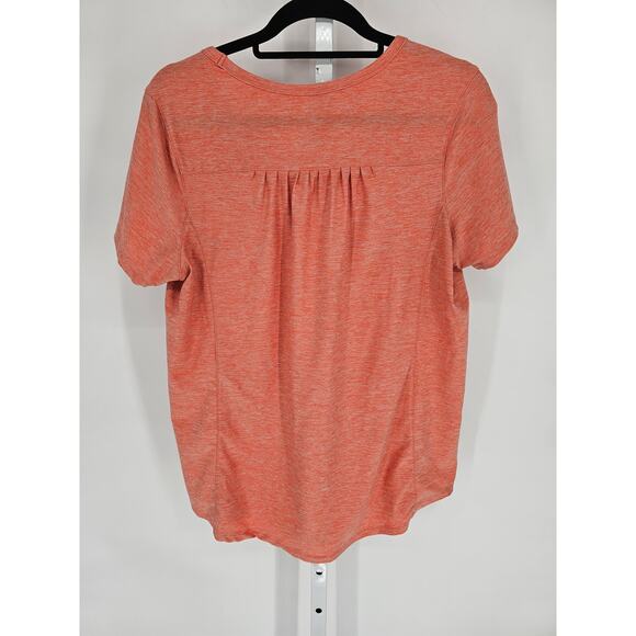 Duluth Trading Co womens Sz L Short Sleeve V Neck Athletic T Shirt Coral Pink - Picture 4 of 4